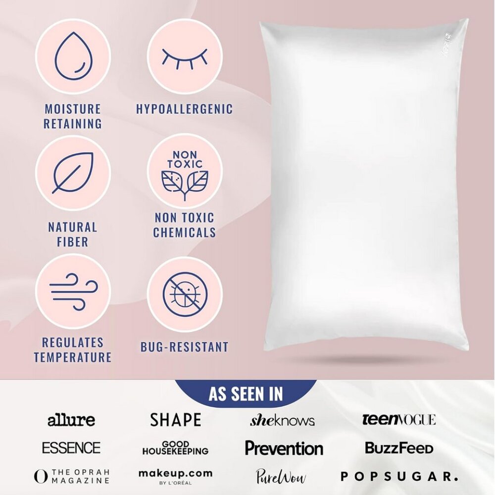 NWT Blissy 100% Silk Queen Pillowcase in White - Picture 2 of 10